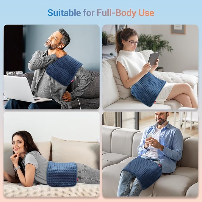 Comfytemp Heating Pad for Back & Period, Electric Extra Large Heat Pad, Birthday Gifts for Women Mom Dad & Mother Day Gift, Moist Neck Shoulder Legs Arm Knee Heated Pad Washable, 12"x24", Navy Blue