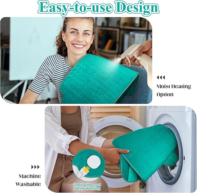 Heating Pad for Back, Heating Pad for Period Cramps/Waist/Shoulders with Belt, Gifts for Women Men Mom Dad, 6 Heat Settings, 4 Timers, Auto-Off, Machine Washable, Emerald