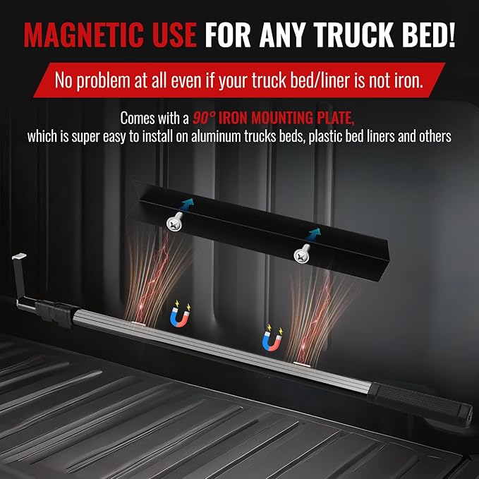 6.9 Ft Magnetically Mounted Truck Cargo Grabber Reach Tool, Lastest Telescoping Truck Bed Retriever Tool Magnetic, Multi-Use Pickup Truck Bed Accessories Truck Bed Reach Pole(2 Hooks 1 Mounted Plate)
