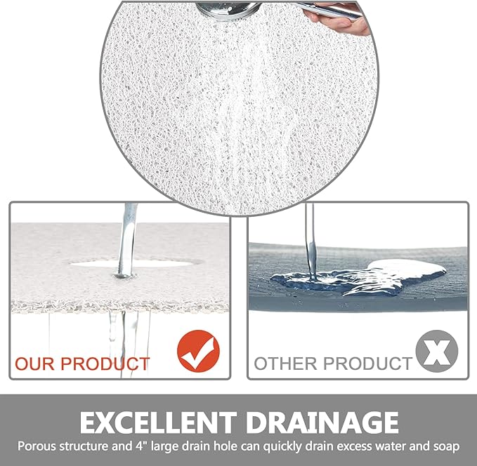 Square Shower Mat Non Slip: 36 x 36 Inch Extra Large Loofah Shower Mats for Inside Shower - Anti Slip Shower Stall Matt with Drain Hole in Middle