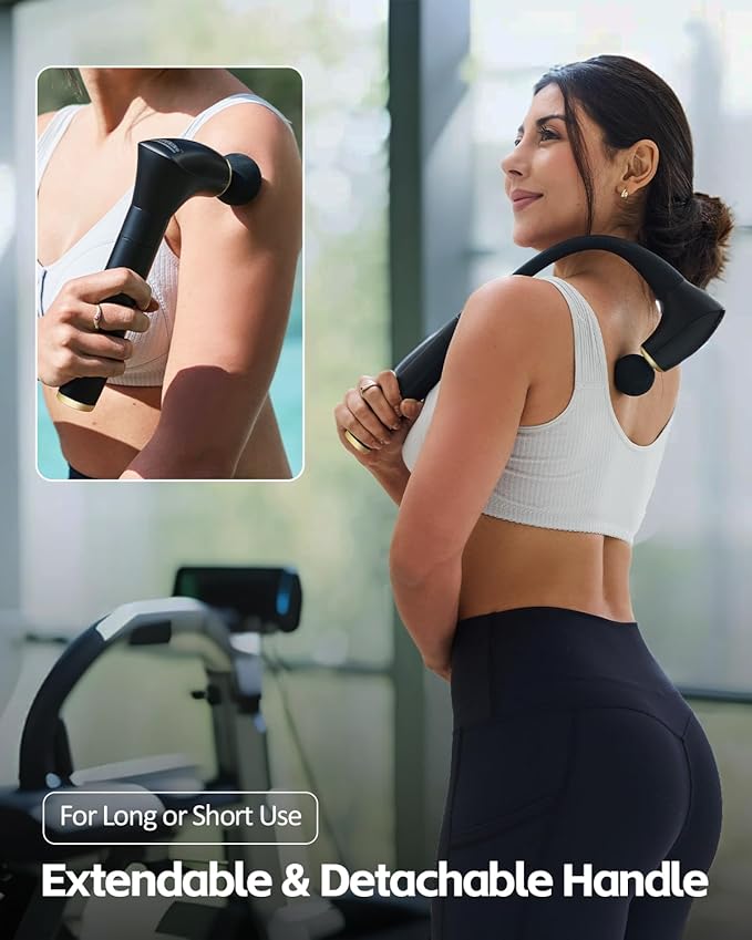 2-in-1 Detachable Percussion Massage Gun with Extension Handle, Back Massager for Pain Relief Deep Tissue Muscle Massager for Arm Shoulder Lower Back Thigh Waist, Gifts for Women Men, FSA-HSA Eligible