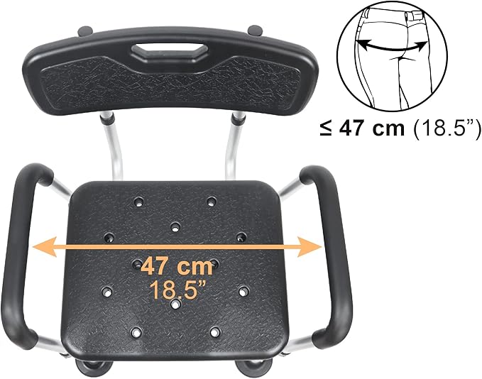 PEPE Mobility Shower Chair to Sit on in Shower, Height Adjustable with Non-Slip Tips, Removable Armrests, Tool-Free Assembly, Black, Safety Bath Seat