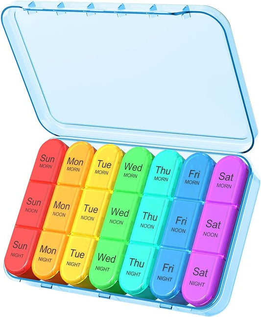 Daviky Pill Organizer Travel, Weekly Pill Organizer 3 Times a Day, Pill Box 7 Day, Pill Cases Organizers 7 Day, Daily Pill Box Organizer, Medicine Organizer to Hold Vitamins and Medication (Blue)