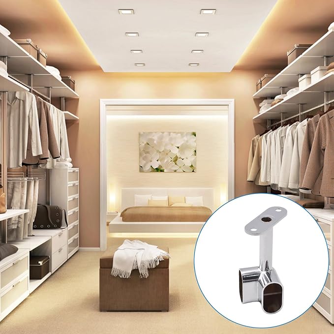 INCREWAY 4 PCS Silver Corner Closet Rod Support Bracket 90 ° Wardrobe Accessories Clothes Rail Flange Seat for Cabinet Wardrobe in Bedroom Bathroom