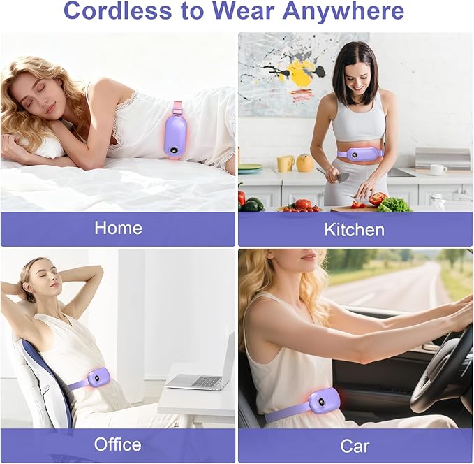 Heating Pad for Period Cramps, 3 Heat Levels and 3 Massage Modes, Portable Heating Pad for Menstrual Cramps, Electric Heat Belt for Women and Girl Stocking Stuffers(Purple)