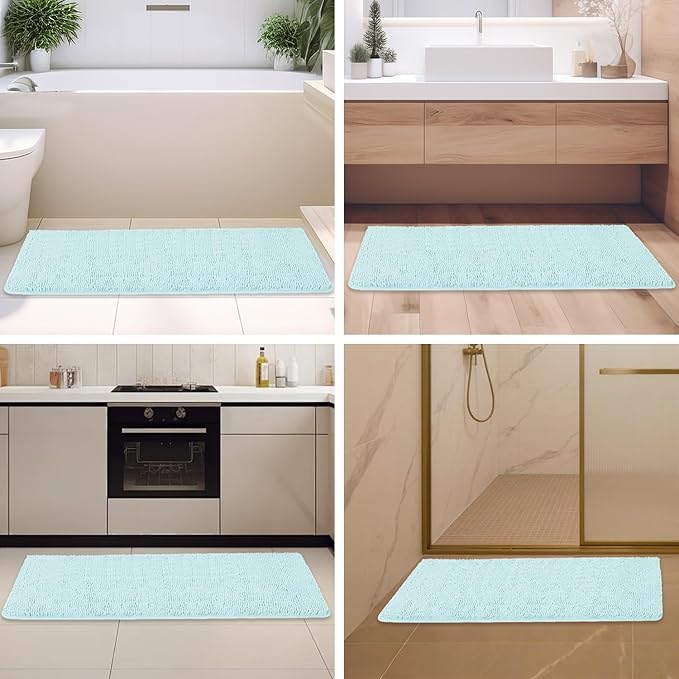 Aqua Bathroom Rugs – Absorbent and Washable Bath Mat, Non-Slip, Thick Soft Chenille Bath Rugs for Bathroom Floor, Shower, Sink - 26" x 44"