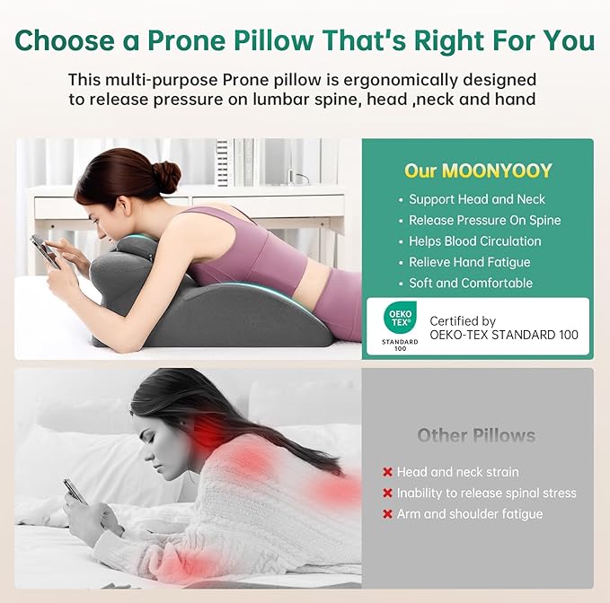 MOONYOOY Memory Foam Ergonomic Rest Pillow for Sleeping, Acid Reflux & GERD Relief - Elevation Bed Support Pillow for Back Pain, Post Surgery Recovery, Reading with Removable Washable Cover Gray