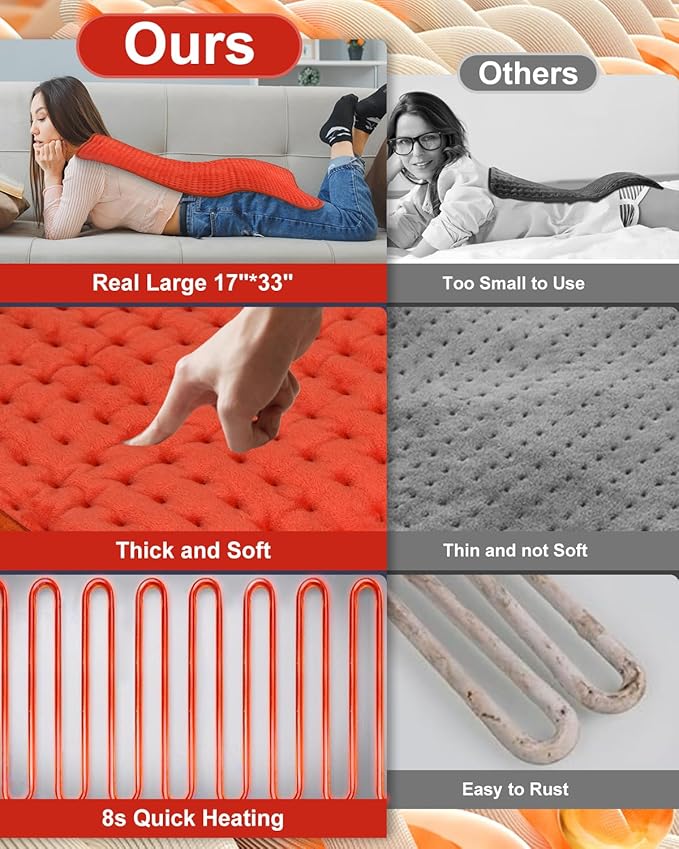 Heating Pad for Back 33"x17", Electric Heating Pads Large for Period Cramps Relief and Shoulder Pain, 9 Heat Settings, Machine Washable, Auto Shut Off, Birthday & Christmas Gifts for Women, Mom