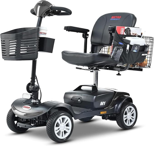 Mobility Scooter for Seniors and Adults M1 Gloss Black, 300W Motor, 9” Solid Tires, Foldable Heavy Duty Electric Scooter, Comfortable Adjustable Seat with 360° Rotation, Portable for Travel