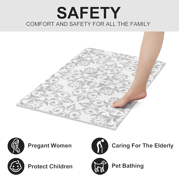 Extra Large Shower Mat: 24 X 36 Inch Stylish Shower Mats for Inside Shower - Soft PVC Loofah Trimmable Non Slip Shower Mat for Elderly, Quick Drying