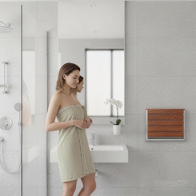 20 Inchs Foldable Shower Seat Wall Mounted, Folding Shower Bench for Small Shower Spaces, 400lbs Max Load for Inside Shower