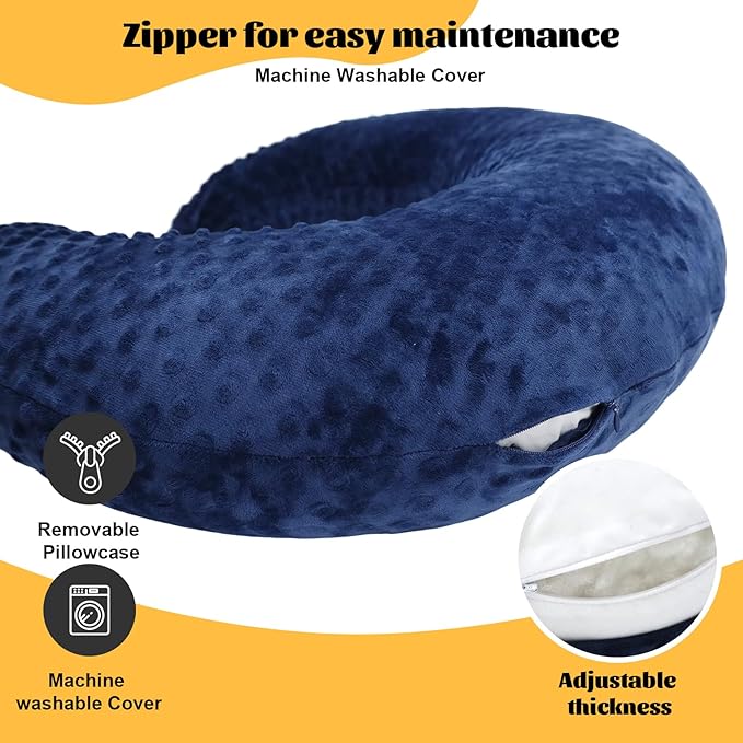 IFOYO Ergonomic Gaming Pillow for Lap, Blue U-Shaped Crochet Pillow for Lap Support, Soft Reading Pillows Provide Arms Legs Neck Support to Long Gaming Sessions, Crocheting, Reading, Working