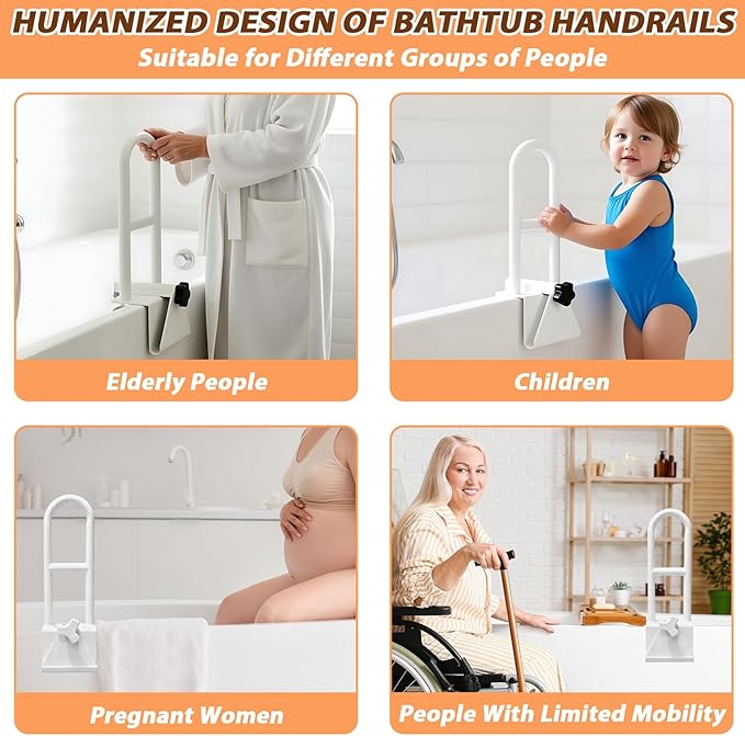 Bathtub Safety Rail, White Bathtub Rail Handle Clamp Railing Bath Grab Bar - Adjustable Shower Hand Grip Handle Assist Grab Bar for Bathroom and Showers, Grab Bar for Elderly and Seniors
