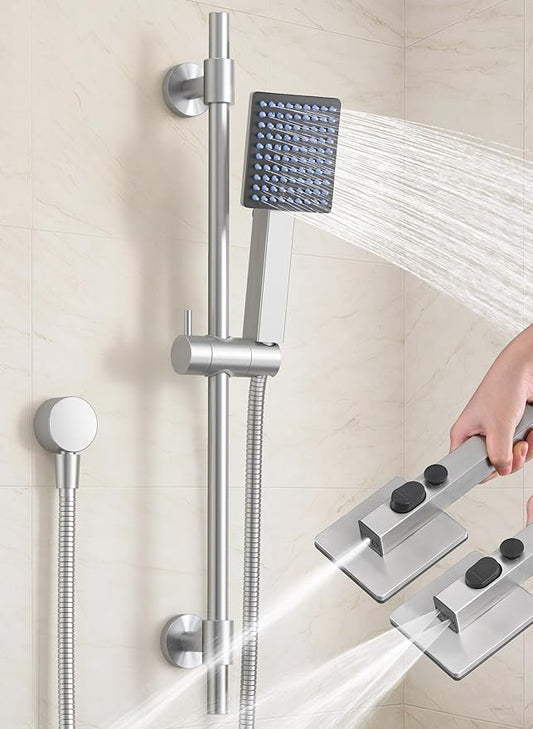 KES 30-Inch All-Metal Shower Slide Bar with Handheld Shower Head & Supply Elbow, Built-In Power Wash & Patented Auto-Reset, Adjustable Brackets Cover Existing Hole, 18/8 Stainless Steel, Brushed Steel
