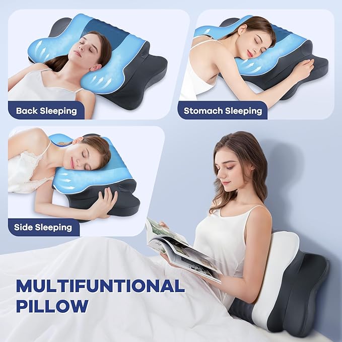 Cervical Neck Pillow for Pain Relief,Cervical Pillow with Memory Foam Ergonomic Pillows with Dual Heights for Back,Stomach and Side Sleepers Kids' Floor Pillows Cushions (Dark Grey, Standard 27"×16")