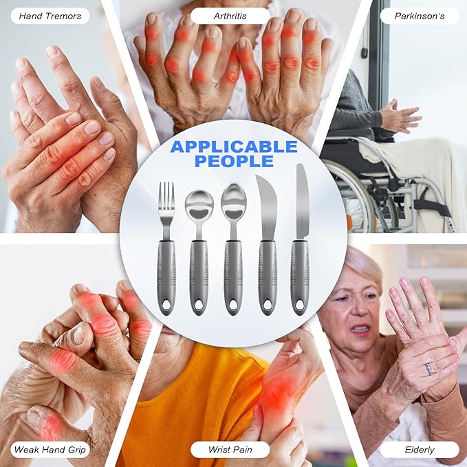 Adaptive Utensils, Weighted Utensils for Hand Tremors, Utensils for Parkinsons Patients,Elderly,Arthritis,Weak Hand Grip,Tremors & Handicapped. Stainless Steel Knife,Fork and Spoons Set (regular 5pcs)