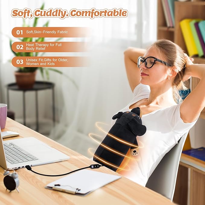 Electric Heating Pad for Period Cramps, 14'' Black Dachshund Dog Plush with a Hot Soft Belly USB Powered, Menstrual Heating Pad Neck Shoulder Pain Relief, Gift for Daughter Wife Period Heating Pad