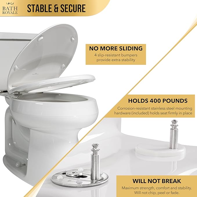 Bath Royale Toilet Seat (Round or Elongated), Slow Close (Soft Close, Quiet Close), Stain-Resistant and Easy to Clean, Fits All Toilet Brands, Executive Series - 5 Pack