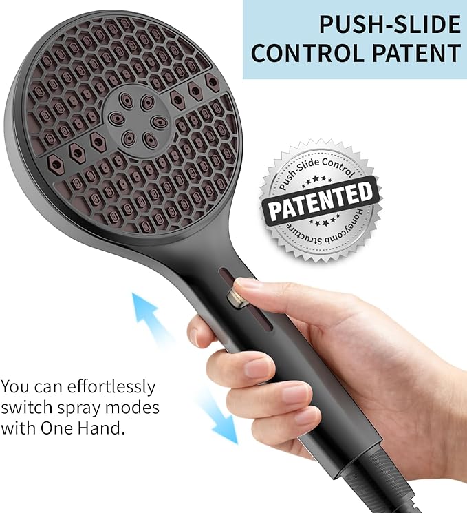 Black Handheld Shower Head, 9 Spray Modes High Pressure Shower head with Power Wash, 71" Extra Long Stainless Steel Hose & Adjustable Shower Bracket for Home Bathroom