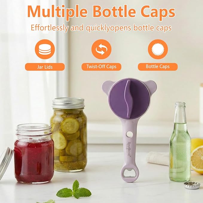 2026 New 4-in-1 Jar Opener - Adjustable Stainless Steel Lid Remover for Seniors & Arthritis Sufferers, Fits Kitchen Jars, Bottles & Cans(PURPLE)