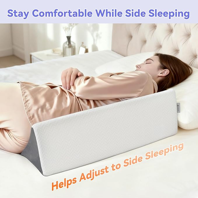 Vekkia Wedge Pillow for Side Sleeping, Ergonomic Back Support Pillow with High-Density Foam for Pregnancy Support, Back Pain, Preventing Bedsores, Surgery Recovery, Removable Cover, White/Gray