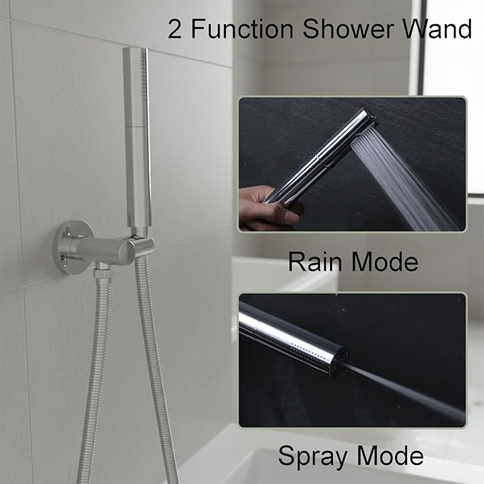 Chrome Handheld Shower Head Brass 2 Function High Pressure Hand Shower Wand 7 Inch High Flow Hand Held Shower Head Sprayer with 59 Inch Hose and Bracket