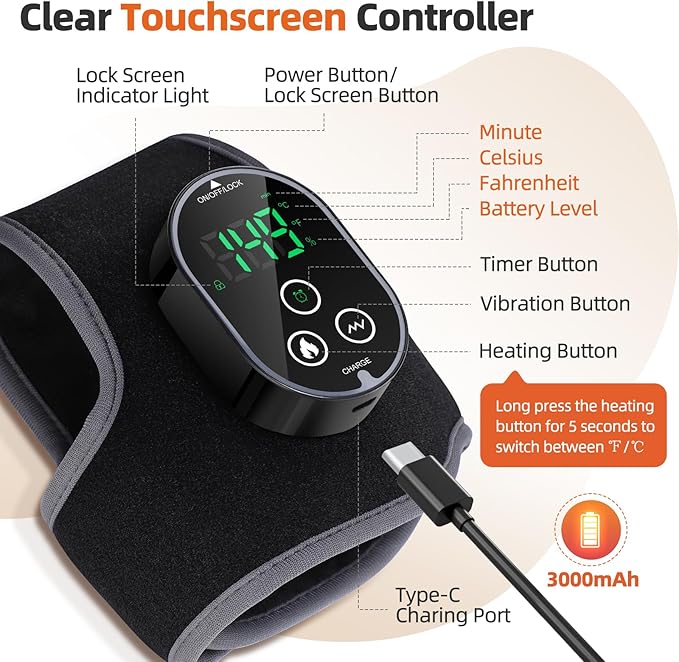 Cordless Ankle Heating Pad, Foot and Ankle Massager for Pain Relief, Rechargeable Heated Ankle Wrap with 4 Heats, 2 Vibrations, 3 Timers, Gifts for Women Men (Black)