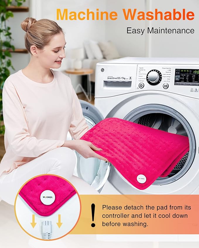 WOOMER Extra Large Heating Pad, 17"x33" XL Heating Pad, Heat Pad with Multi-Color Option, Moist Heat Therapy Feature, Auto Shut-Off, Power Cords Storage Belt