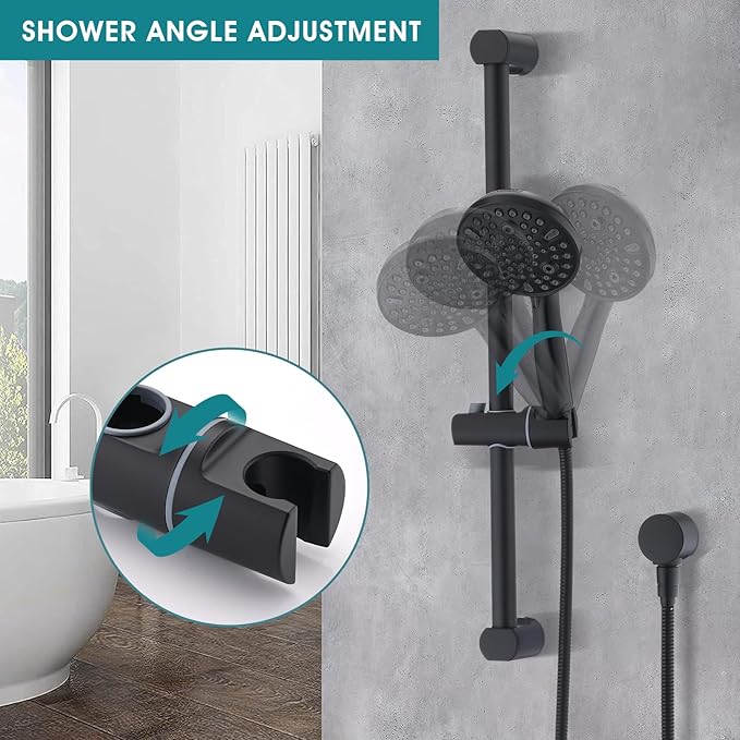 Hand Shower with Slide Bar, High Pressure 10 Setting Handheld Shower Head, Adjustable Height 24" Slide Bar, Wall Supply Elbow and 6.6ft Extra Long Shower Hose - Matte Black