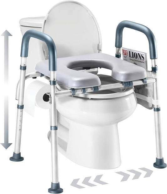 Toilet Seat Risers For Seniors Width and Height Adjustable Raised Toilet Seat With handles for Elderly, Handicap, Elevated, Pregnant, Fit Any Toilet Riser Heavy Duty Up To 400lbs