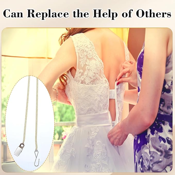 Zipper Pulls for Dresses and Boots, Zipper Helper for Clothing Assistant Aid Tool with Hook and Clip Aid Puller by Yourself (Gold)