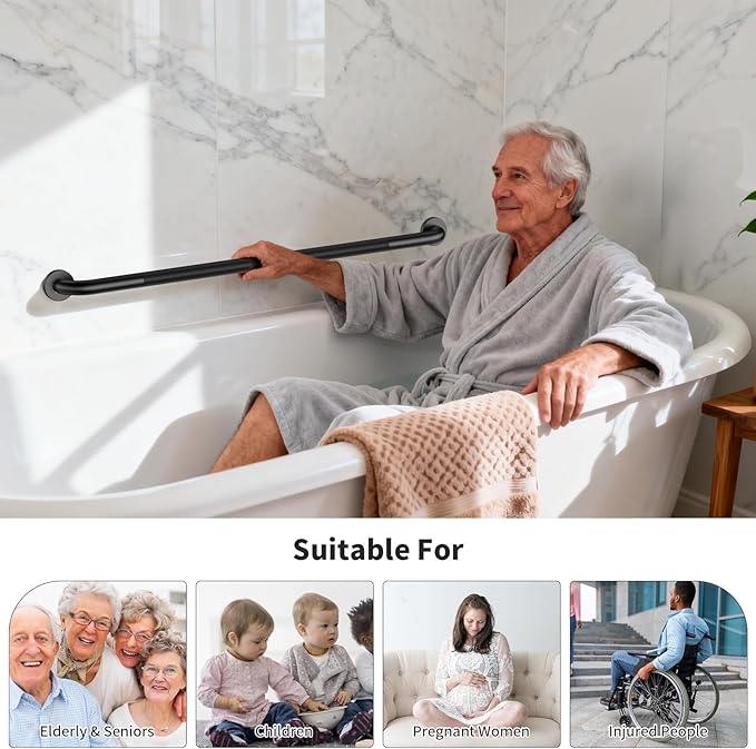 40 Inch Anti Slip Handicap Grab Bars, 2 Pack Munzong Bathroom Grab Bar for Showers, Black Knurled Handicap Balance Bar,Safety Hand Rail Support Elderly Senior Assist Bath Handle
