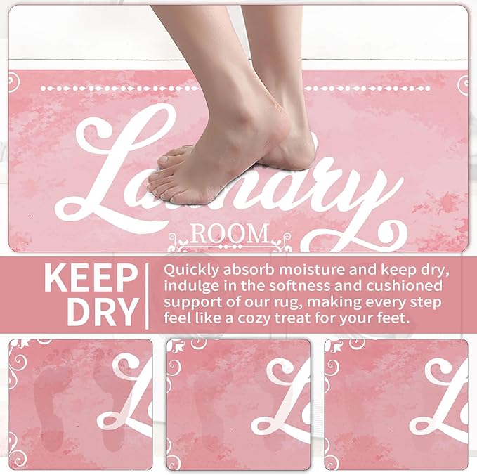 XLHOMO Laundry Room Rugs and Mats, 17.7"x45" Pink Laundry Room Rug Runner Non Slip, Washable Anti Fatigue Laundry Floor Mat for Mudroom, Kitchen, Washroom, Bathroom, Hallway, Entryway Carpet Decor
