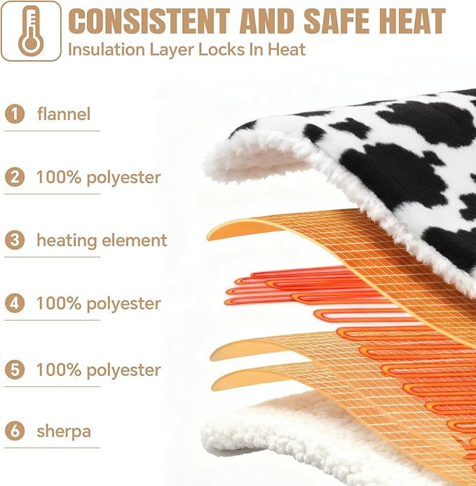 Cow Print Heating Pad for Back Period Cramps Neck Shoulder Pain Relief, Portable Electric Heat Pads Cow Stuff Gifts Ideas, Funny Useful Self Care Christmas Birthday Gift for Women Mom Her Adults Teens