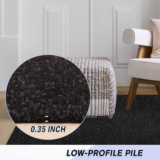 Custom Size Backed Non-Slip Area Rugs Runner, Easy Clean, Waterproof Runner Rugs for Hallway Entryway, Kitchen, Laundry, 2FT x 46FT, Black