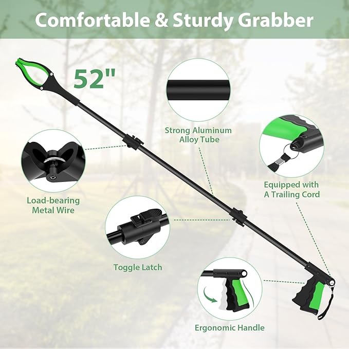 52" Extra Long Grabber Reacher Tool, Foldable Reacher Grabber Pickup Tool with Strong Magnetic & 360° Rotating Anti-Slip Jaw, Extension Trash Picker Upper Grabber for Indoor & Outdoor