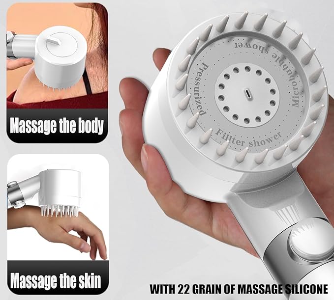 High Pressure Handheld Shower Head High Pressure Shower Heads- High Flow Even with Low Water Pressure - Hand Held Showerhead Set with 59″Replacement Hose/Bracket and Cotton Filters (true white)