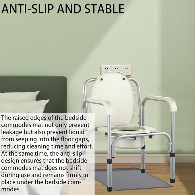 Bedside Commodes Mat, Bedside Toilet Floor Mat with Raised Edge for Floor Protector, Silicone Non-Slip Protective Mat for Under Commode Chair, Recyclable and Waterproof 23.6" x 19.7"