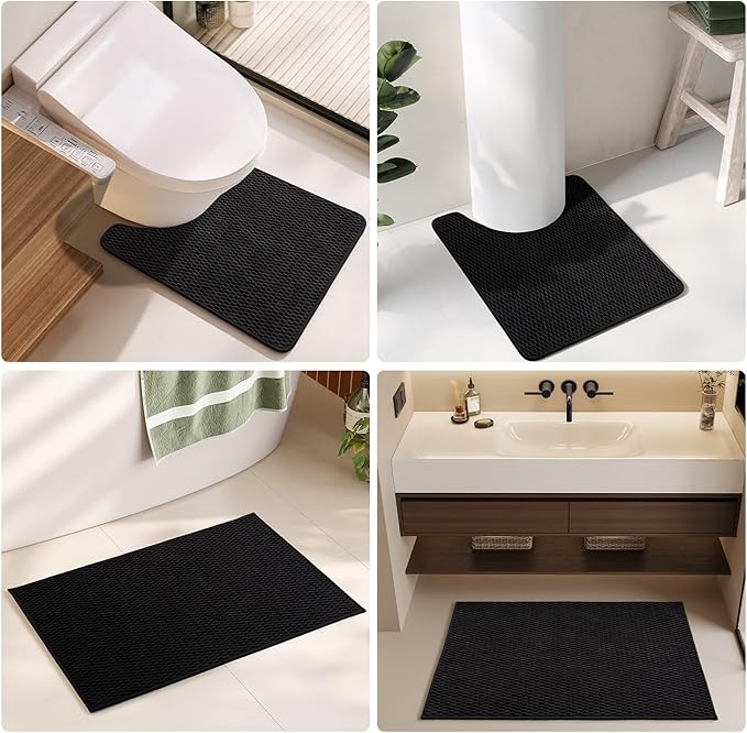 TYUU Black Bathroom Runner Rug, Long Bath Mat Washable Thin Quick Dry Low Pile Bathroom Runner Rugs 24 x 60 Non Slip, Black 24''x60''