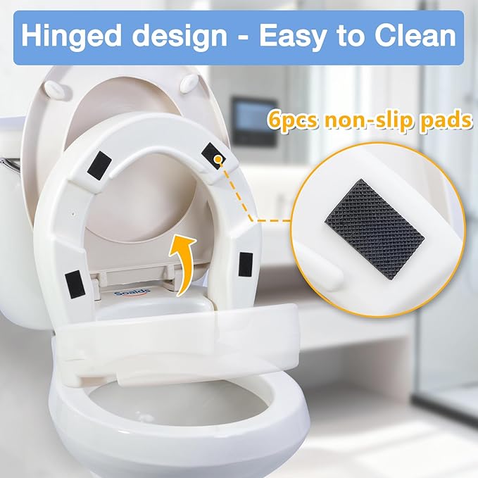 3.5 Inch Raised Toilet Seat Risers for Seniors and Adults, Hinged Elevated Toilet Seat for Round Toilets, Support to 300 Lbs, White (Standard Round)