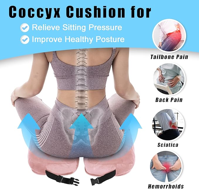 Wheelchair Cushions for Seniors Tailbone Pain Relief, Seat Cushions for Pressure Sores Bedsores, Long Sitting Donut Pillow for Sciatica Pressure Relief (Pink)
