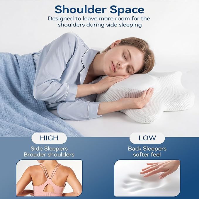 Cervical Neck Pillow - Memory Foam Pillow for Pain Relief Sleeping, Ergonomic Neck Support Contour Pillows for Side Back Stomach Sleepers,Orthopedic Breathable Pillowcase (Ivory)
