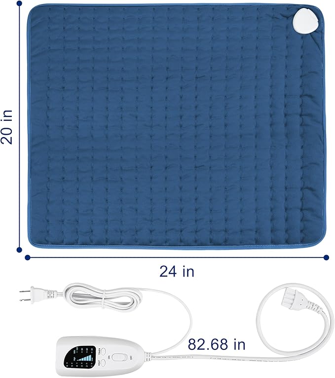 24"X20" Electric Heating pad with 6 Heat Settings, Auto Shut Off, Dry Electric Heating for Back Neck Knee Arms Legs Shoulder Heat Pads for Christmas Birthday Father's Day Mother's Day (Dark Blue)