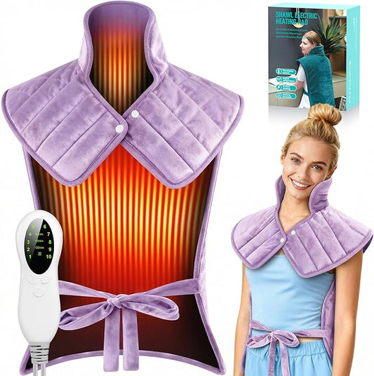 Heating Pad for Back, Neck & Shoulders, 2.7lb Weighted Graphene Electric Heating Pad for Pain Relief, Wearable Full Body Large 24"x35", Fast Heating, ETL Certified, Purple