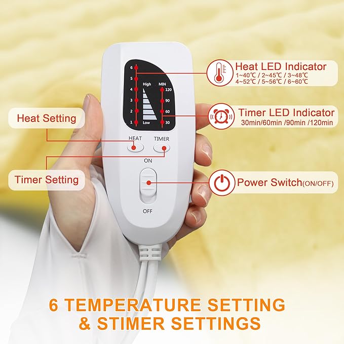 Deepsoon Heating Pad,Electric Heating Pads for Back,Neck,Moist Heating Pad for Abdomen Shoulder Knee Legs,Dry/Moist Heat&Auto Shut Off,Mother's Day Birthday for Men and Women,Light Yellow,24x12 Inch