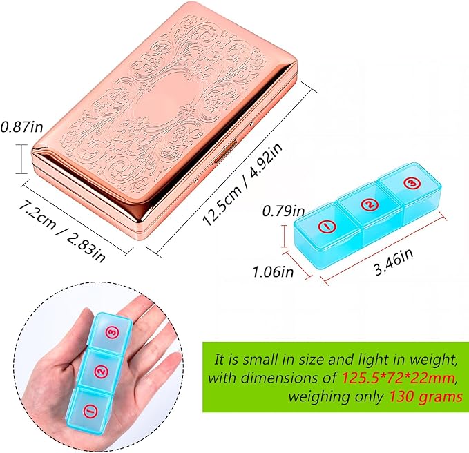 Pill Organizer with 3 Compartments 7 Day Metal Pill Box for Fish Oil/Food Supplements Travel Pill Box. (Rectangle-Pink, Large Rectangle)