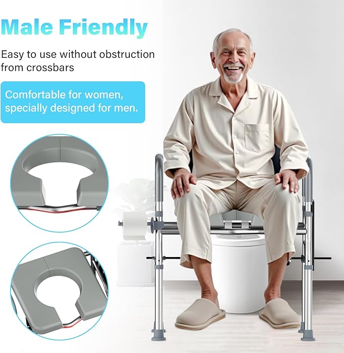 400lb Toilet Seat Riser for Seniors, Handicap Elevated Raised Toilet Seat with Handles, Adjustable Height & Width for Elderly, Pregnant, Fit Any Toilet