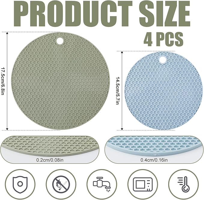 4pcs Silicone Jar Opener Gripper Pad, 5.7 Inch 6.8 Inch Jar Gripper Pad Multi-Purpose Round Honeycomb Jar Opener for Weak Hands Seniors Elderly Kids (Grey, Blue, Green, Pink)