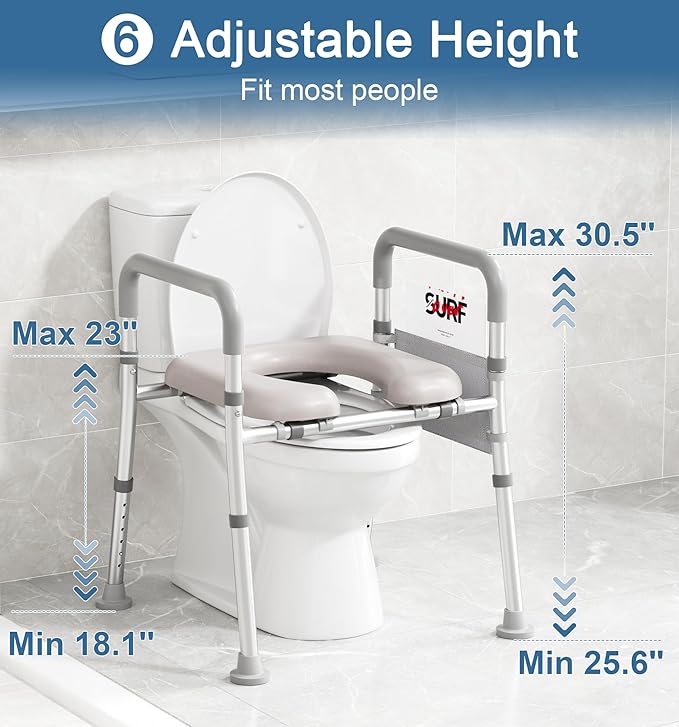 Soundfuse Toilet Seat Riser for Seniors, FSA HSA Eligible Raised Toilet Seat with Handles, Adjustable Height & Width, 400lb Handicap Elevated Toilet Seat, Fit Any Toilet