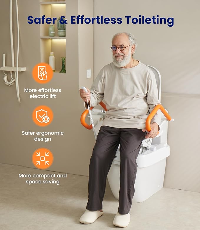 VOCIC Electric Toilet Seat Lift, Electric Raised Toilet Seat, Powered Toilet Seat Riser with Handles, Toilet Lift Seat for Elderly, Support to 330LBS, AX12
